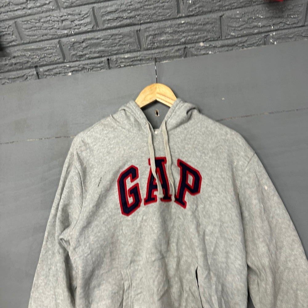 Gap Arch Logo Hoodie‎ Mens Large Gray Navy Red Pullover Sweatshirt Fleece L